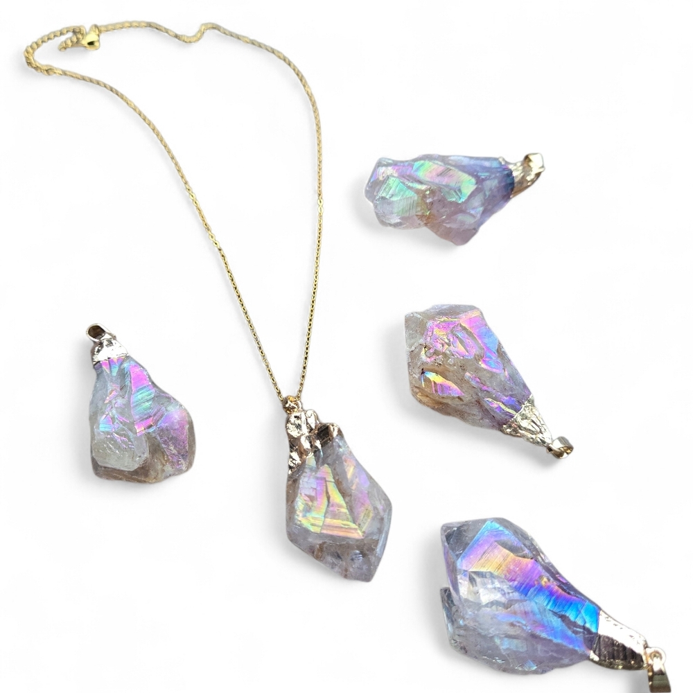Mystic Angel Aura Quartz Point Pendant Raw Gold Necklace Chain NEW, 1 Mermaid